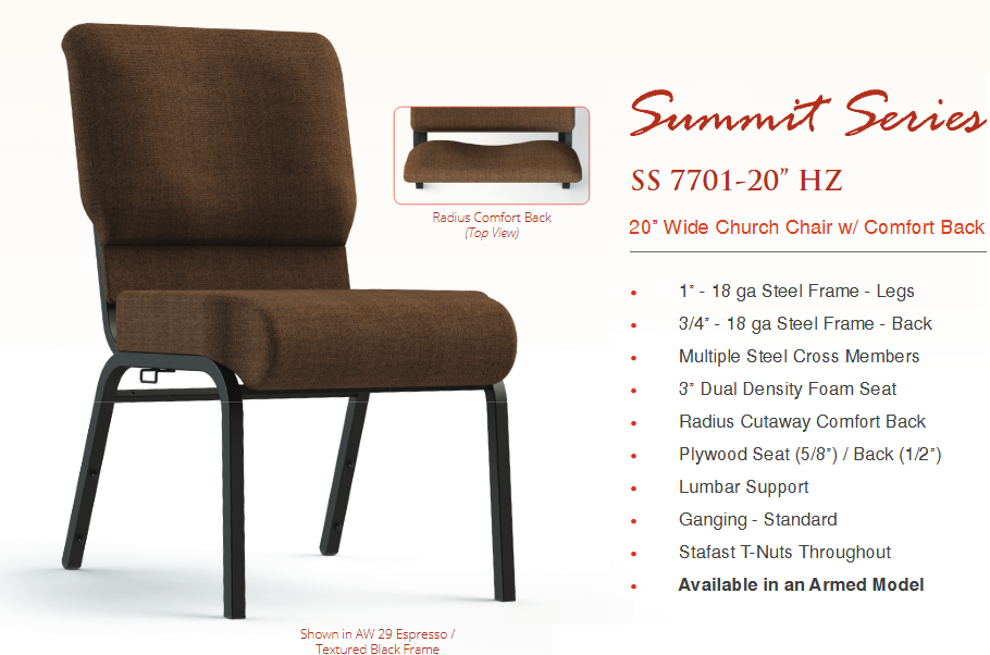 Introducing the 7701-HZ Church Chair from ComforTek